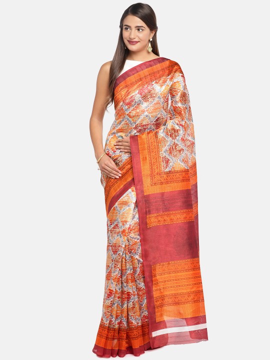 Multicoloured Printed Silk Blend Saree
