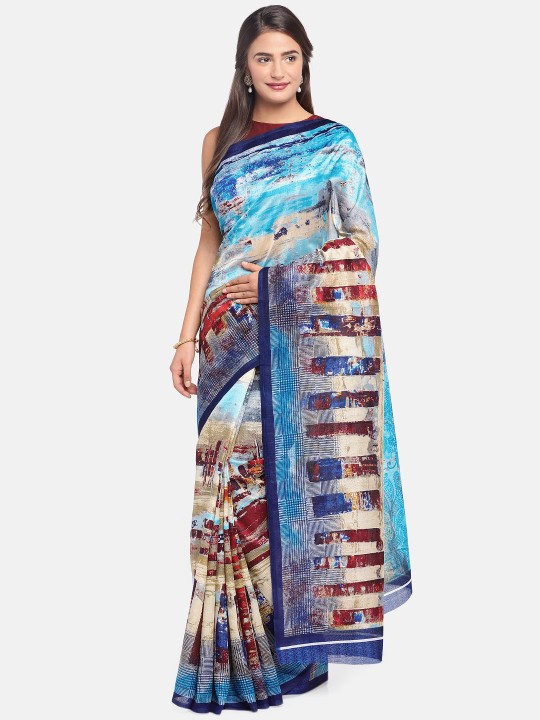 Multicoloured Printed Silk Blend Saree