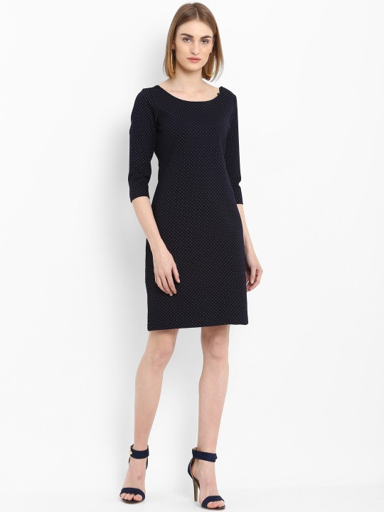 Women Navy Blue Self Design Bodycon Dress S
