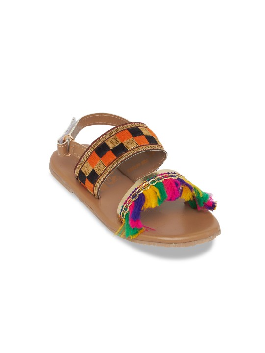 Girls Multicoloured Woven Design Synthetic Open Toe Flats 22