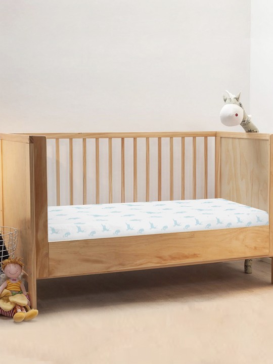 White & Blue Graphic Print Fitted and Flat 400 TC Cotton 1 Crib Bedsheet