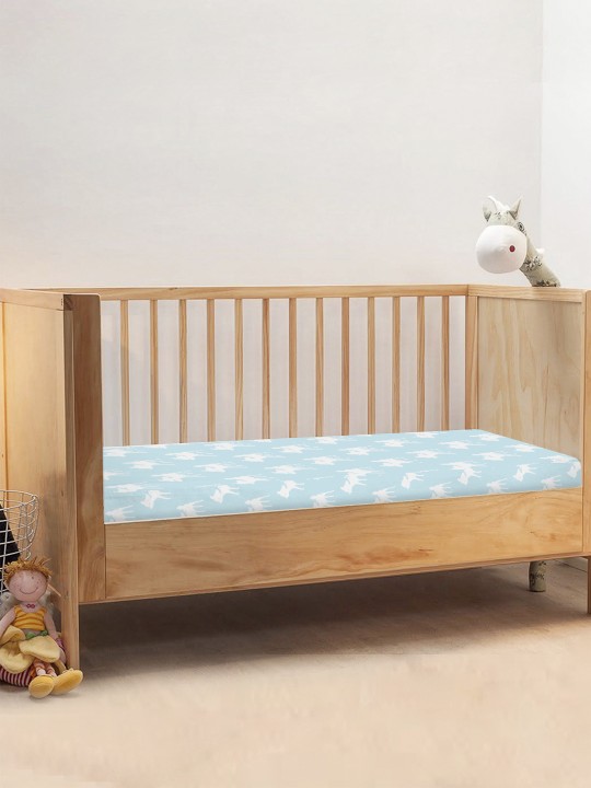 Blue & White Graphic Print Fitted and Flat 400 TC Cotton 1 Crib Bedsheet