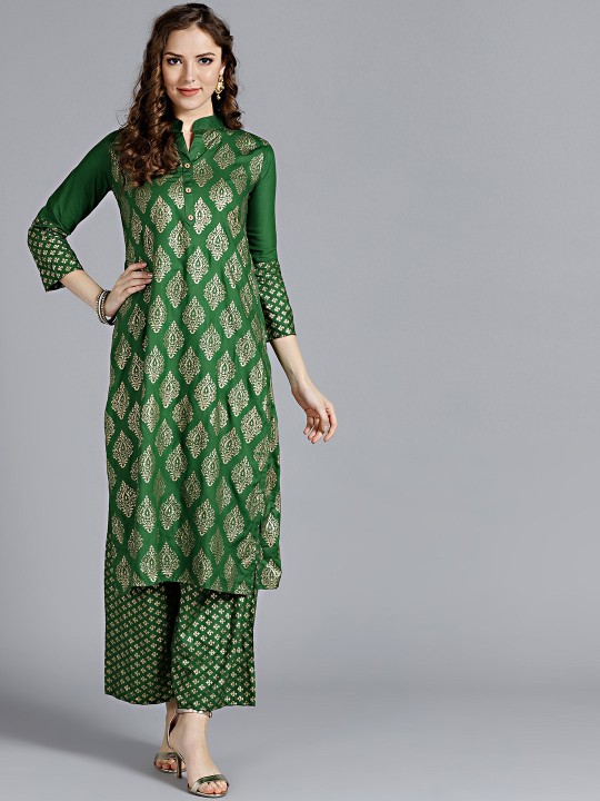 Women Green Made to Measure Printed Kurta with Palazzos 34/45