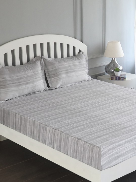 Grey Geometric Flat 210 TC Cotton Double Bedsheet with 2 Pillow Covers
