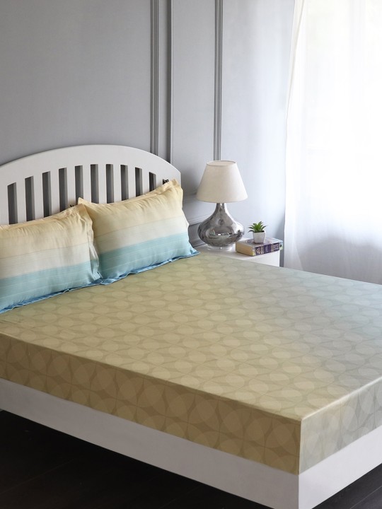 Beige Flat 210 TC Cotton 1 Extra Large Bedsheet with 2 Pillow Covers