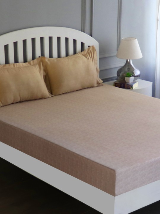 Beige Abstract Flat 210 TC Cotton Double Bedsheet with 2 Pillow Covers
