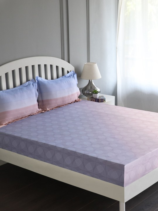 Purple & Pink Abstract Flat 210 TC Cotton Double Bedsheet with 2 Pillow Covers