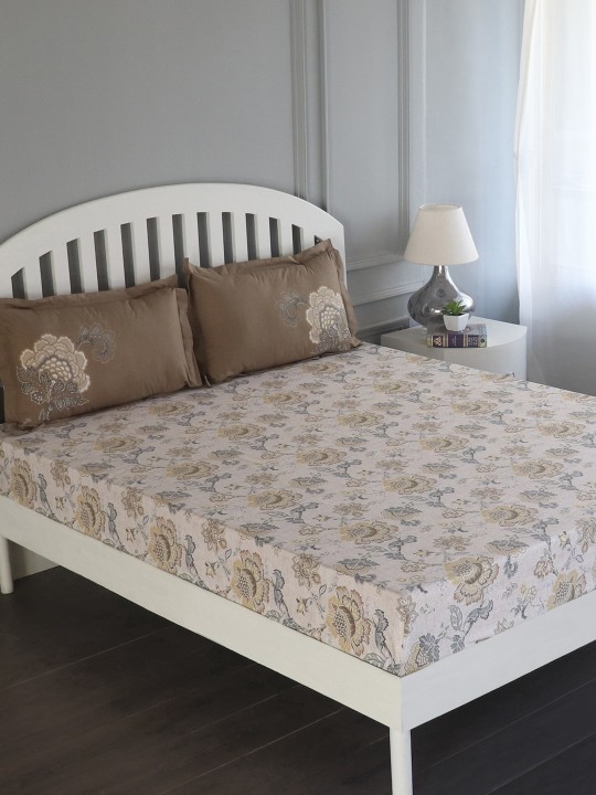 Multicoloured Floral Flat 180 TC Cotton Extra Large Bedsheet with 2 Pillow Covers