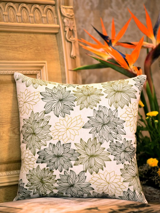 Green Set of Single Floral Square Cushion Covers
