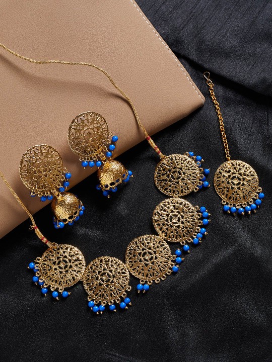 Women Gold-Toned & Blue Handcrafted Jewellery Set