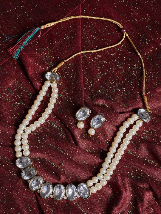 Women White Pearl Beaded Handcrafted Jewellery Set