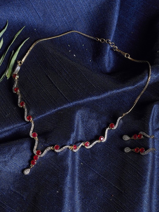 Women Red & Gold-Toned Stone-Studded Handcrafted Jewellery Set