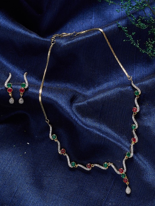 Women Multicoloured Zircon Stone-Studded Handcrafted Jewellery Set
