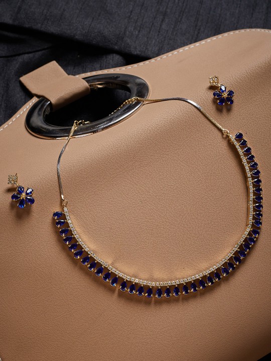 Women Blue & Gold-Toned Stone-Studded Handcrafted Jewellery Set