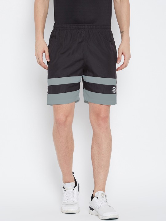 Men Black Striped Regular Fit Sports Shorts 30