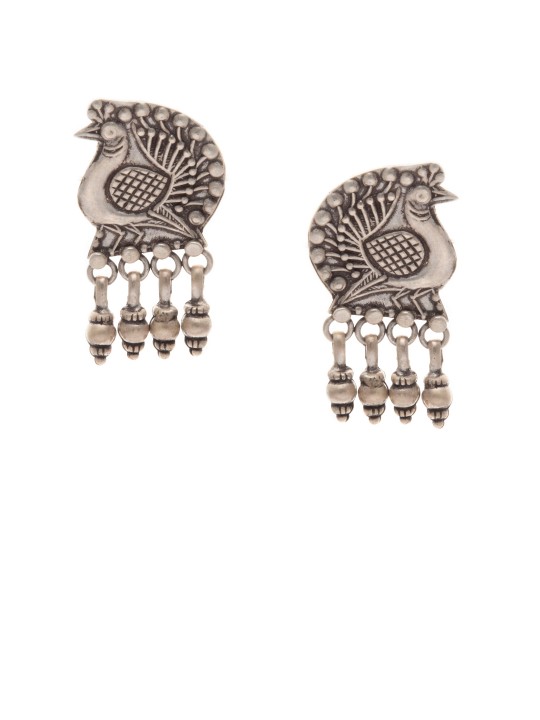 RUBANS 925 Women Silver-Toned Peacock Shaped Drop Earrings