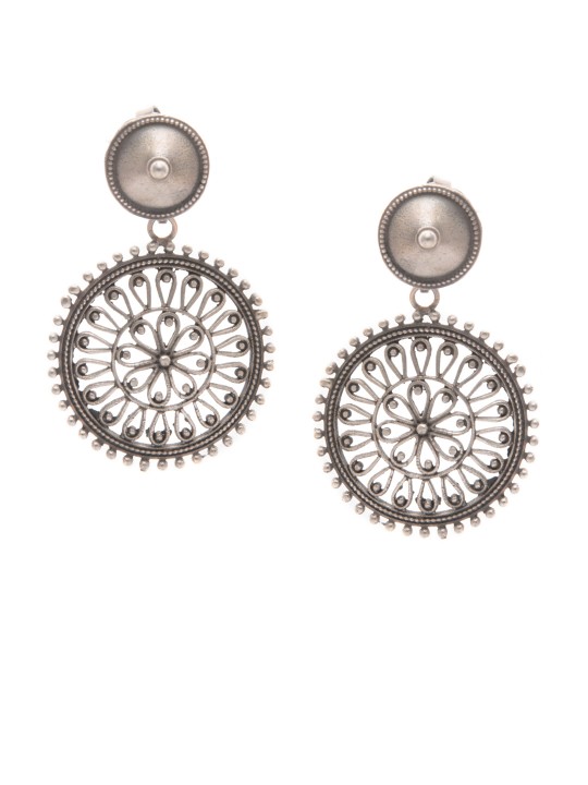 Handcrafted Silver-Plated Circular Drop Earrings