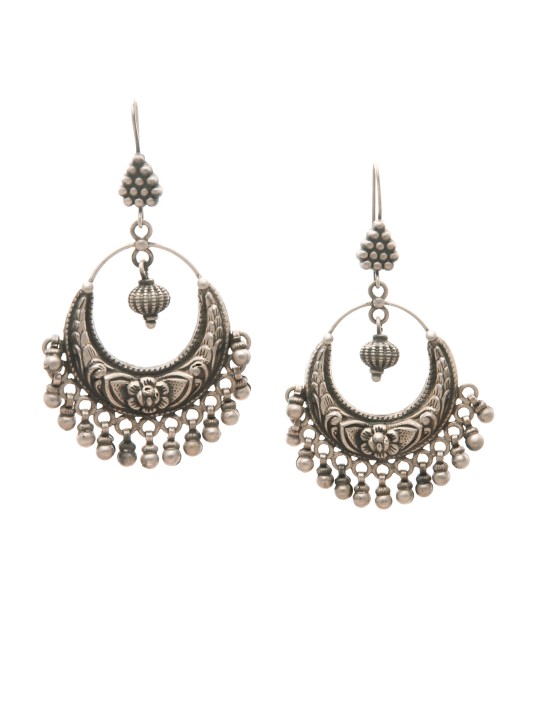 RUBANS 925 Women SILVER Silver-Toned Contemporary Chandbalis
