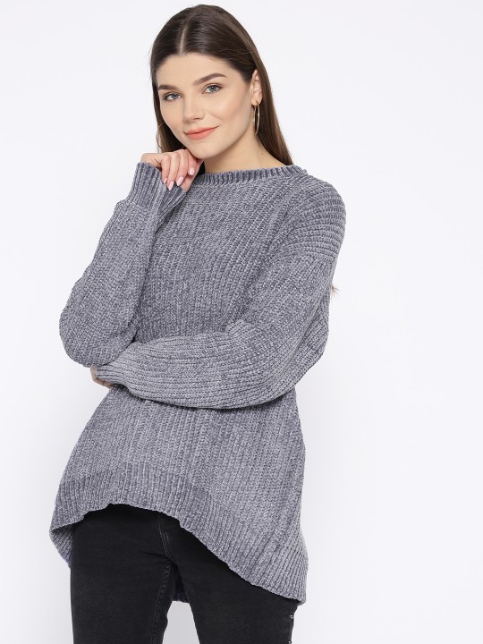 Women Grey Solid Pullover S