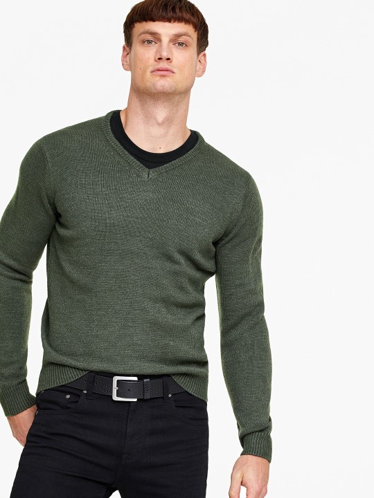 Men Olive Green Solid Pullover