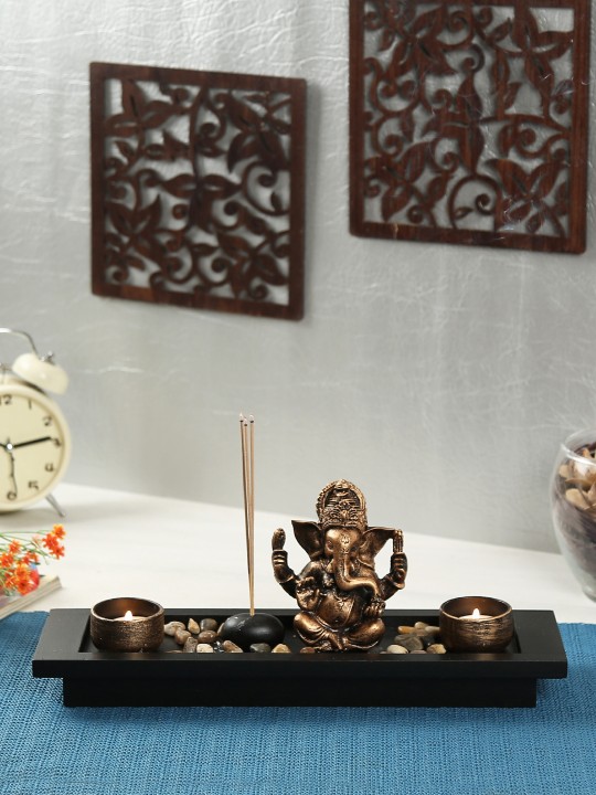Bronze-Toned & Black Candle Holder Set