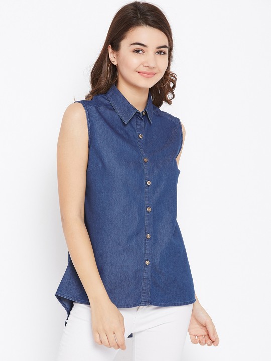 Women Blue Comfort Regular Fit Solid Casual Shirt S