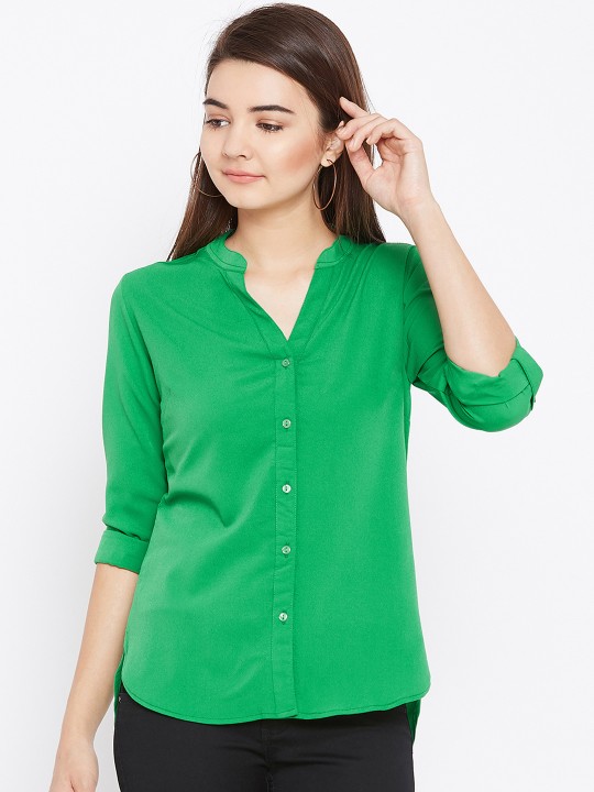 Women Green Comfort Regular Fit Solid Casual Shirt S