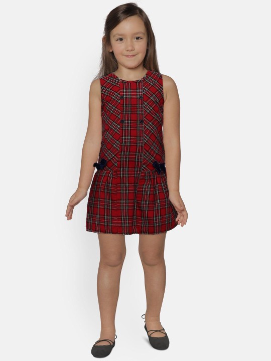 Girls Red Checked Drop-Waist Dress 12-18M
