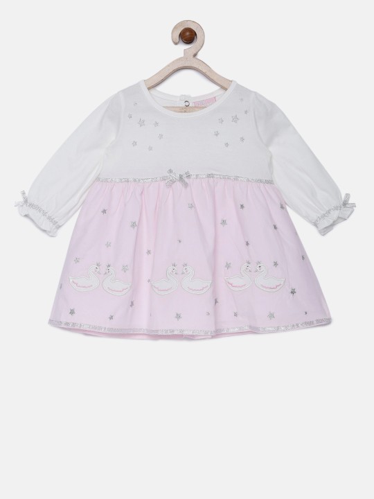 Girls Pink Embroidered Fit & Flare Dress 3-6M