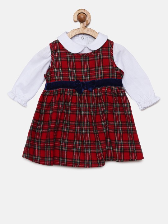 Girls Red Checked Fit and Flare Dress 3-6M