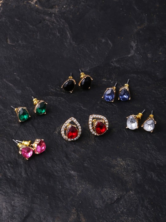 Multicoloured Set Of 6 Contemporary Studs