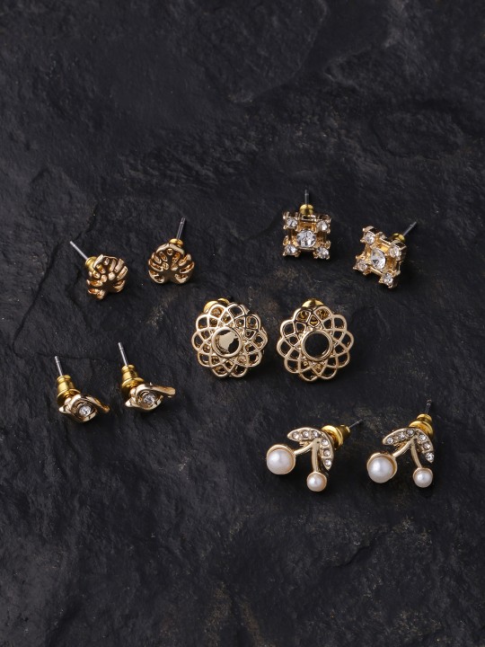 Women Set Of 5 Gold-Plated Handcrafted Studs
