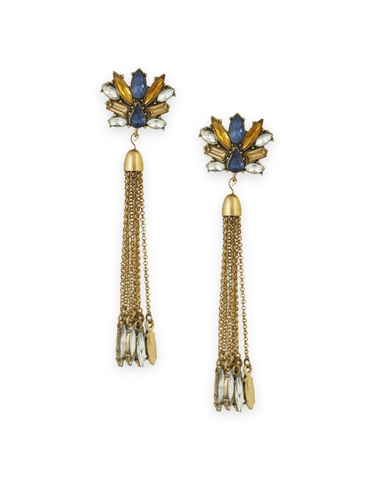 Gold-Toned & Blue Classic Drop Earrings