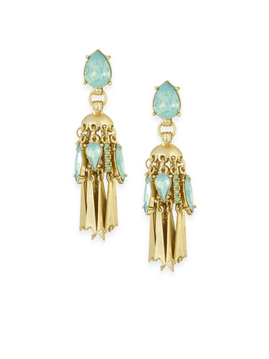 Green & Gold-Toned Teardrop Shaped Drop Earrings