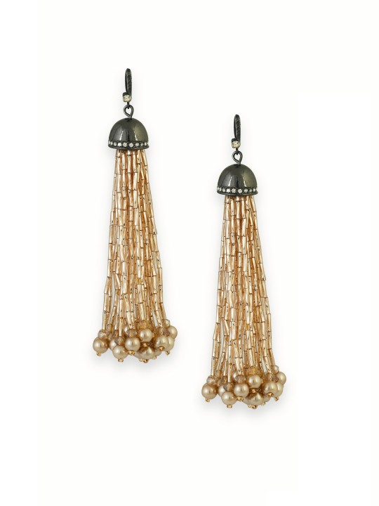 Gold-Toned Beaded Classic Drop Earrings