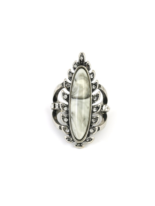 Women Oxidised Silver-Toned Crystal Studded Ring