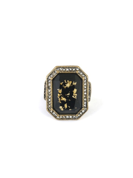 Women Gold-Toned & Black Crystal Studded Ring