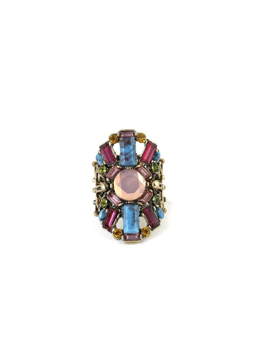 Women Multicoloured Crystal Studded Ring