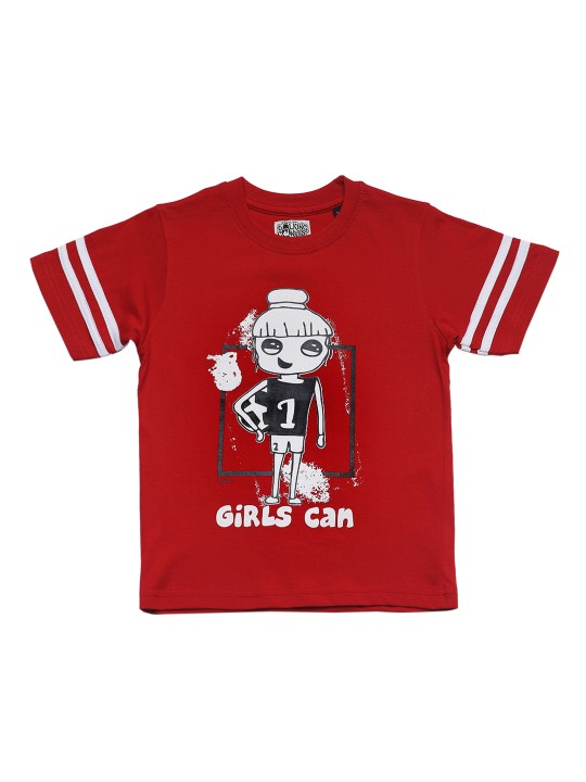 Girls Red Printed Round Neck T-shirt 2-3Y