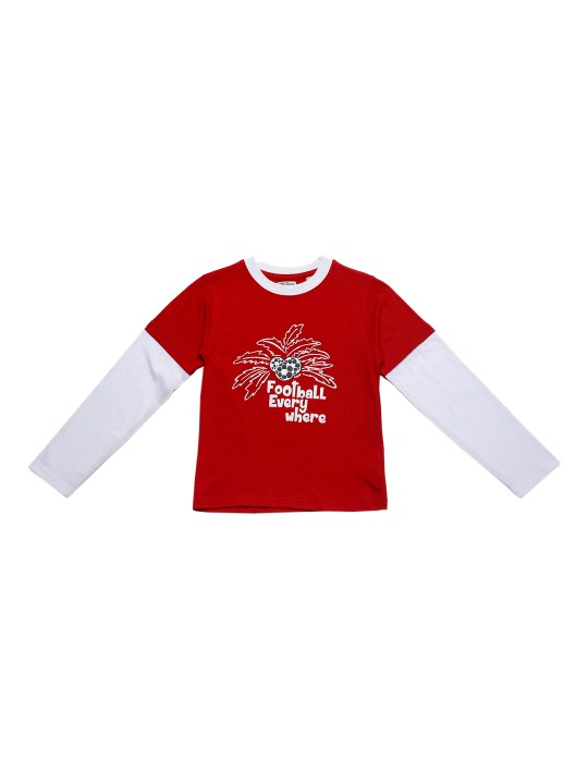 Boys Red Printed Round Neck T-shirt 2-3Y