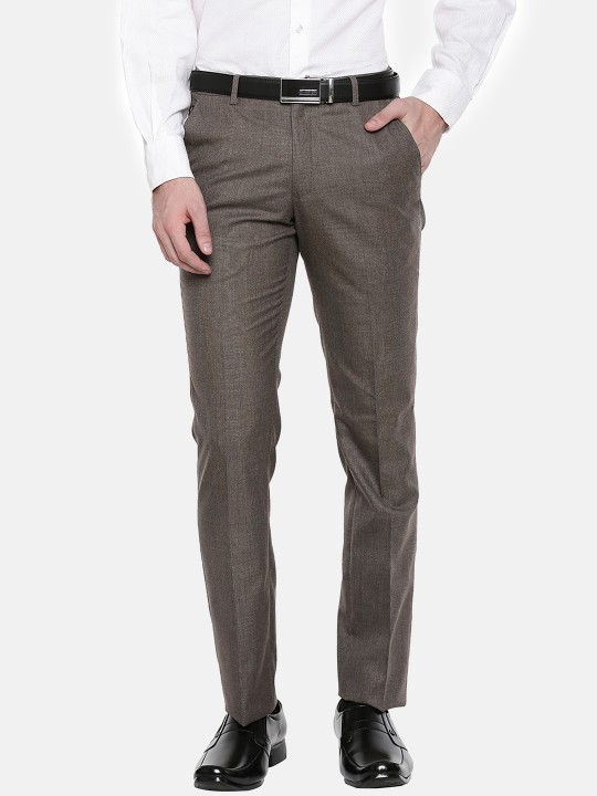Men Grey Slim Fit Solid Formal Trousers 30
