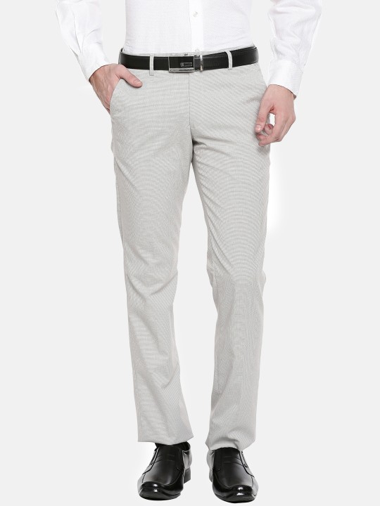 Men Grey Slim Fit Solid Formal Trousers 30