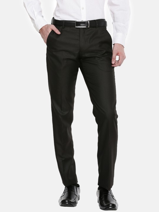 Men Black Slim Fit Solid Formal Trousers 30