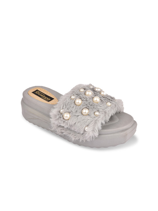 Women Grey Embellished Sliders 5