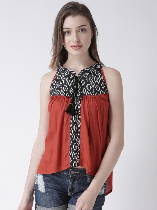 Women Red Printed High-Low Top S