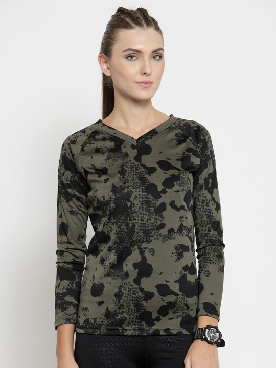 Boston Club Women Black & Green Printed Slim Fit T-shirt