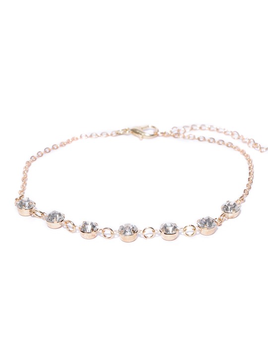 Women Gold-Toned Handcrafted Crystal-Studded Anklet