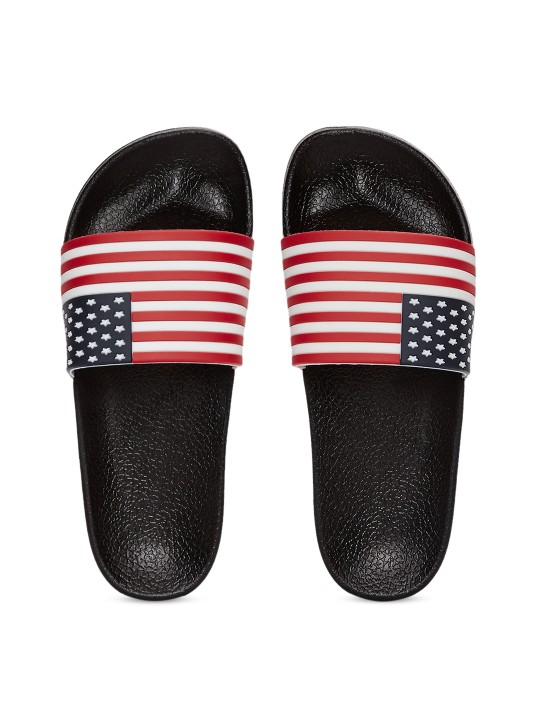 Men Black & Red Printed Sliders 6