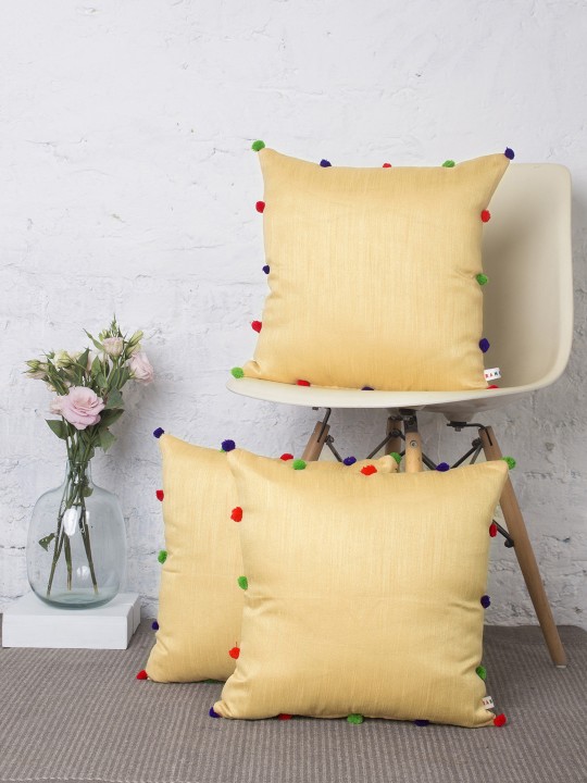 Beige Set of 3 Solid Square Cushion Covers