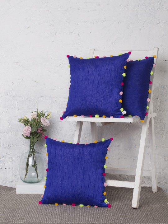 Blue Set of 3 Solid Square Cushion Covers